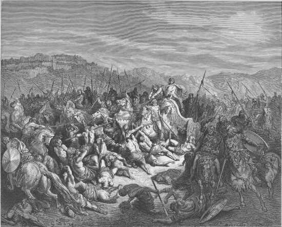 1 Rois 20, 21-29 : Achab tue cent mille Araméens - Gravure de Gustave Doré