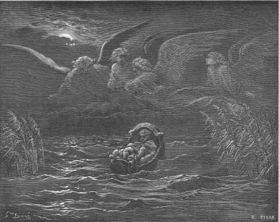 Exode 1, 8-22 et 2, 1-3 : Moïse exposé sur le Nil - Gravure de Gustave Doré