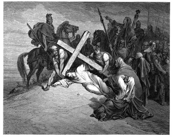 Jean 19, 16-17 : Jésus arrive au sommet du Calvaire - Gravure de Gustave Doré
