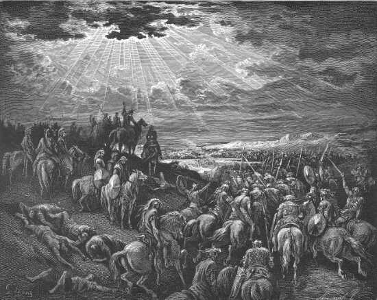 Josué 10, 12-20 : Josué arrête le soleil - Gravure de Gustave Doré