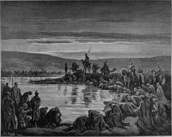 Juges 7, 1-7 : Gédéon choisit ses soldats - Gravure de Gustave Doré