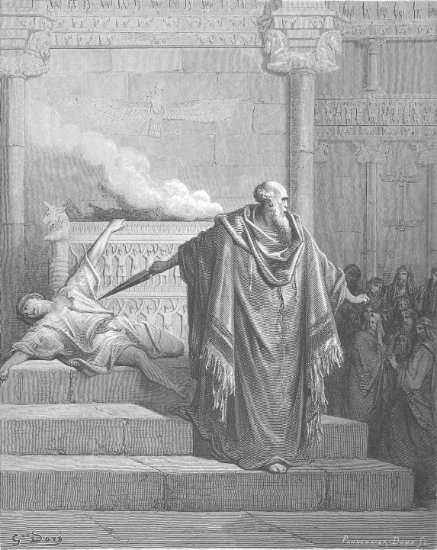 1 Machabées 2, 15-25 : Mattathias tue le profanateur - Gravure de Gustave Doré