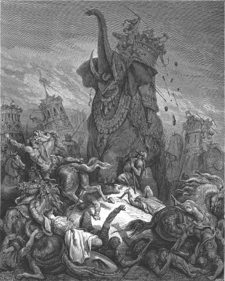 1 Machabées 6, 31-46 : Mort d'Eléazar Maccabée - Gravure de Gustave Doré