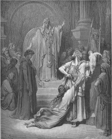 1 Rois 3, 16-28 : Jugement de Salomon - Gravure de Gustave Doré