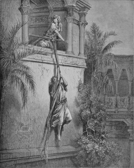 1 Samuel 19, 6-18 : Evasion de David - Gravure de Gustave Doré