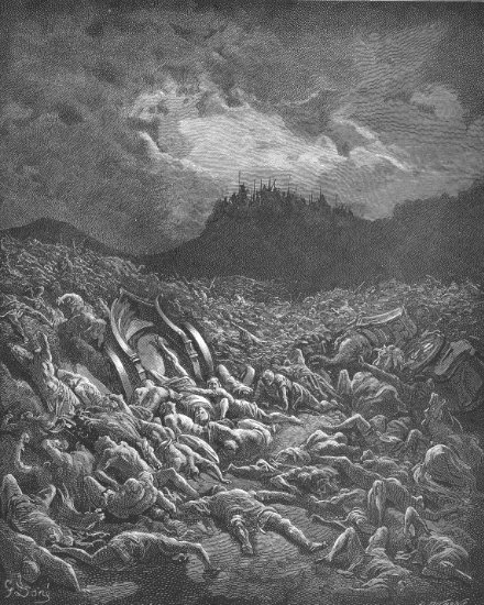 2 Chroniques 20, 14-24 : Josaphat voit les armées d'Ammon et de Moab détruites - Gravure de Gustave Doré