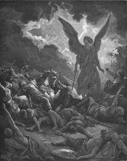 2 Rois 19, 29-35 : Un ange détruit l'armée de Sennachérib - Gravure de Gustave Doré