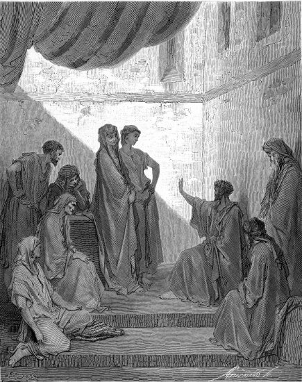 Actes 10, 17-32 : Saint Pierre dans la maison de Corneille - Gravure de Gustave Doré