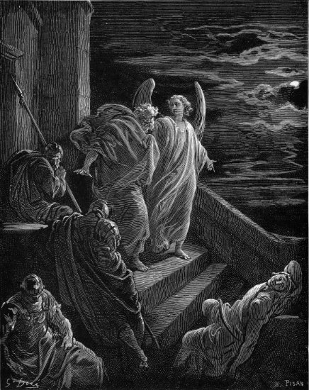 Actes 12, 1-11 : Délivrance de Saint Pierre - Gravure de Gustave Doré