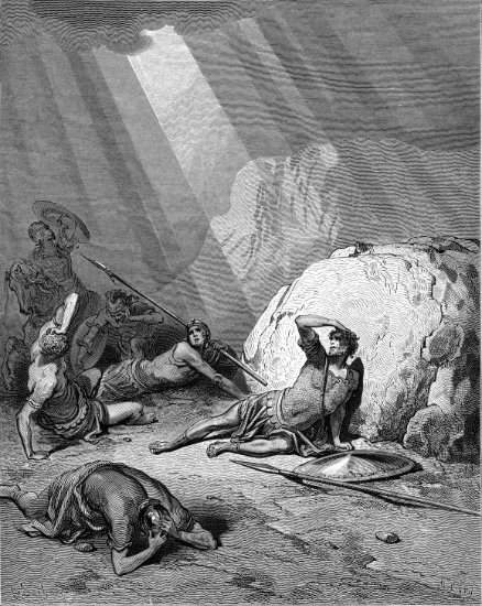 Actes 9, 1-8 : Saint Paul sur le chemin de Damas - Gravure de Gustave Doré