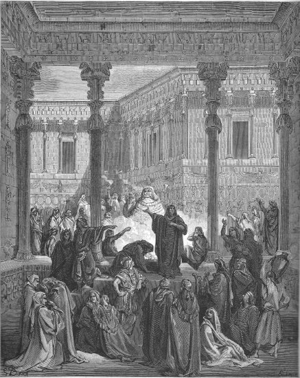 Daniel 14, 6 : Daniel confond les prêtres de Bel - Gravure de Gustave Doré