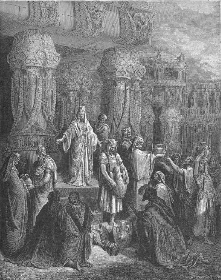 Esdras 1, 1-11 : Cyrus rendant les vases du Temple de Jérusalem - Gravure de Gustave Doré