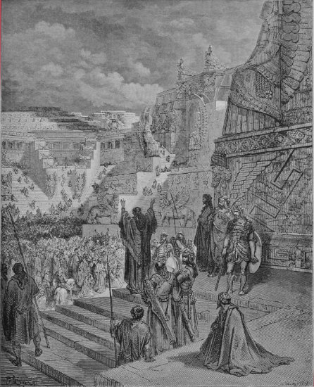 Esdras 7, 11-22 : Artaxerxès accorde la liberté aux Israélites - Gravure de Gustave Doré