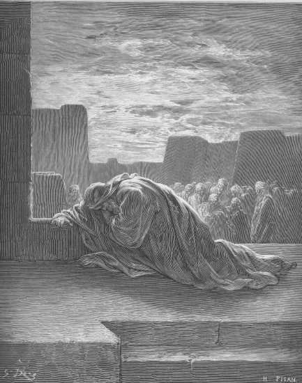 Esdras 9, 4-11 : Esdras en prière - Gravure de Gustave Doré