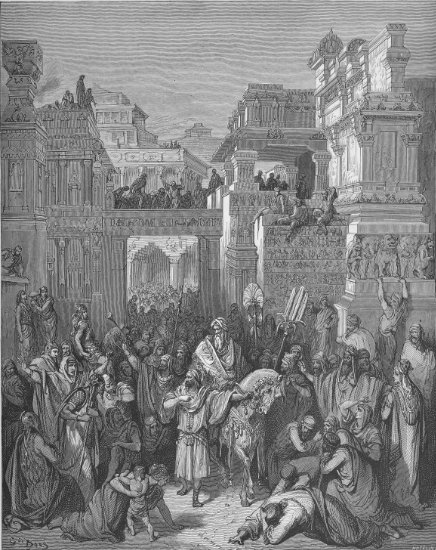 Esther 6, 1-11 : Triomphe de Mardochée - Gravure de Gustave Doré