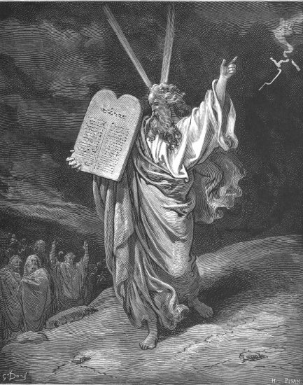 Exode 19, 19-25 : Moïse descend du Sinaï - Gravure de Gustave Doré