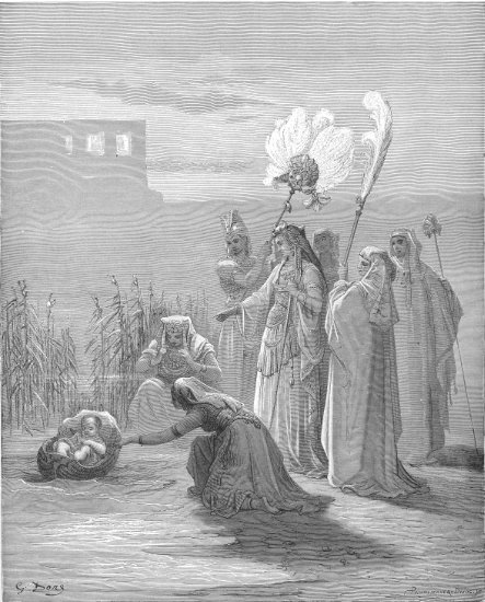 Exode 2, 4-9 : Moïse sauvé des eaux - Gravure de Gustave Doré