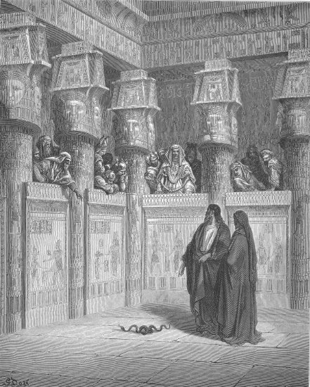 Exode 7, 1-13 : Moïse devant Pharaon - Gravure de Gustave Doré