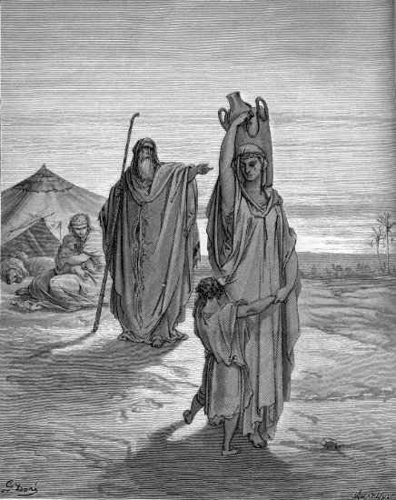 Genèse 21, 1-14 : Abraham renvoie Agar - Gravure de Gustave Doré