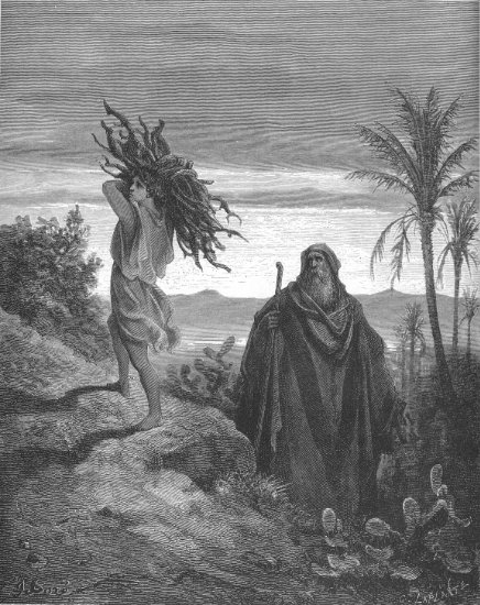 Genèse 22, 1-12 : Abraham et Isaac portant le bois du sacrifice - Gravure de Gustave Doré
