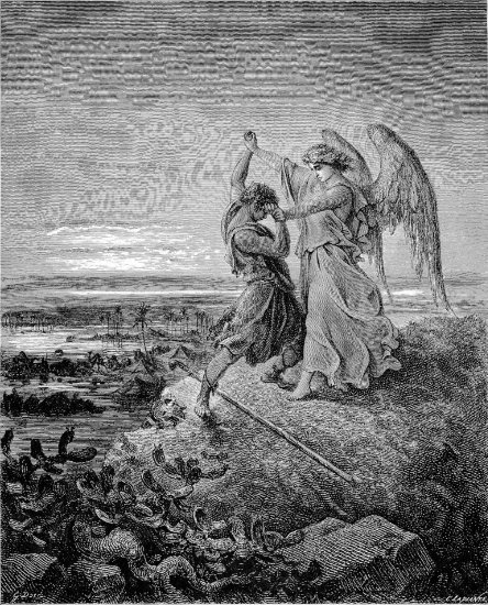 Genèse 32, 22-31 : Lutte de Jacob avec l'ange - Gravure de Gustave Doré