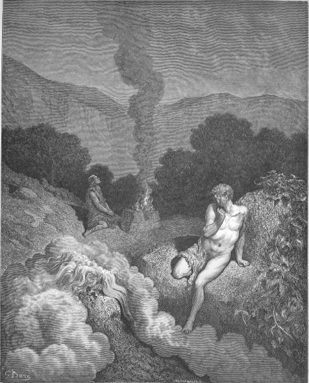 Genèse 4, 1-7 : Caïn et Abel offrant leur sacrifice - Gravure de Gustave Doré