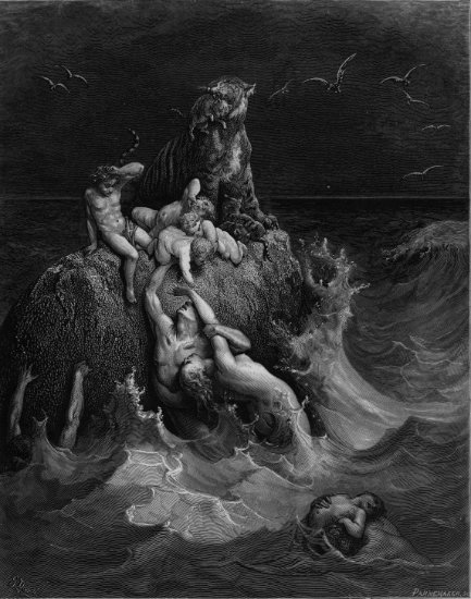 Genèse 7, 19-24 : Scène du déluge - Gravure de Gustave Doré