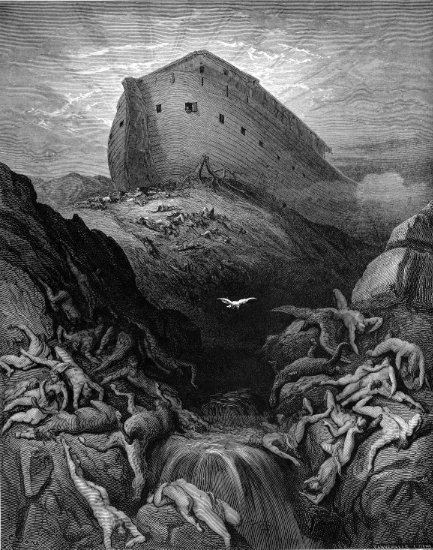 Genèse 8, 1-13 : Noé envoie une colombe sur la terre - Gravure de Gustave Doré