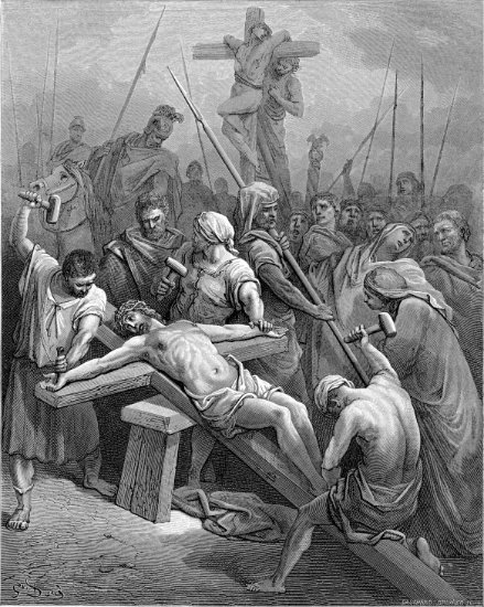 Jean 19, 18 : Crucifiement - Gravure de Gustave Doré