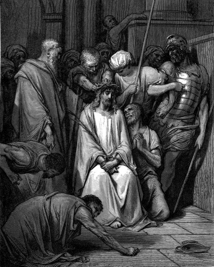 Jean 19, 2-3 : Couronnement d'épines - Gravure de Gustave Doré