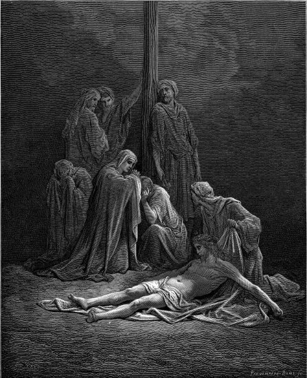 Jean 19, 39-40 : Le Christ descendu de la Croix - Gravure de Gustave Doré