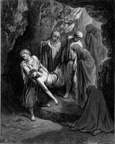 Jean 19, 41-42 : Le Christ mis au tombeau - Gravure de Gustave Doré