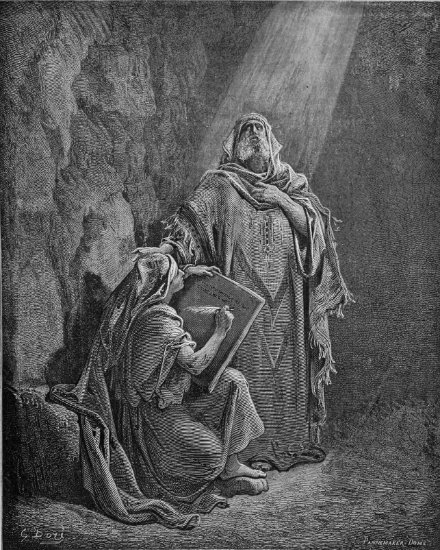 Jérémie 36, 1-8 : Jérémie dicte ses prophéties à Baruch - Gravure de Gustave Doré