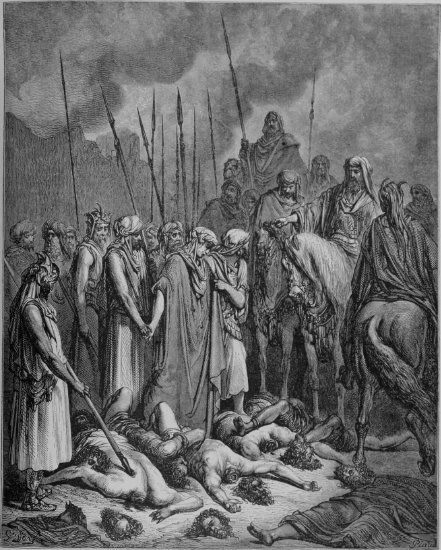 Josué 6, 22-27 : Josué épargne Rahab - Gravure de Gustave Doré