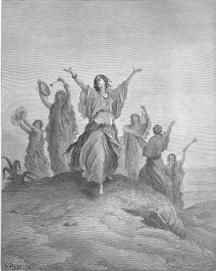 Juges 11, 29-36 : La fille de Jephté courant au-devant de son père - Gravure de Gustave Doré