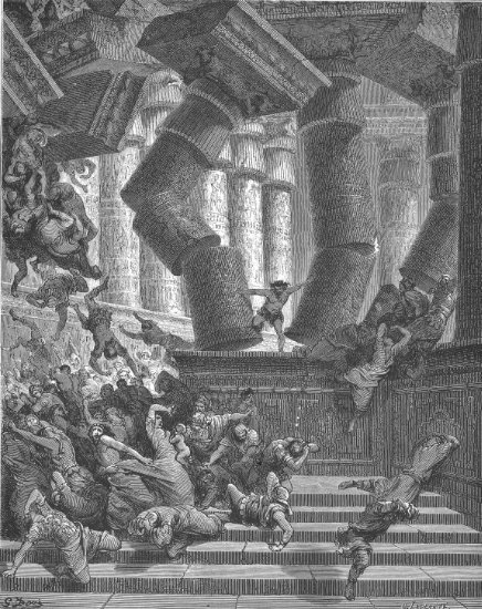 Juges 16, 24-31 : Mort de Samson - Gravure de Gustave Doré
