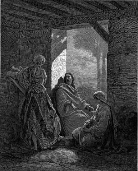 Luc 10, 38-42 : Jésus chez Marthe et Marie - Gravure de Gustave Doré