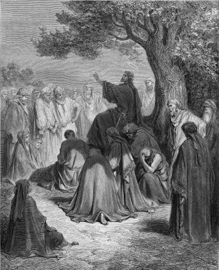 Luc 12, 29-31 : Jésus prêchant devant la foule - Gravure de Gustave Doré