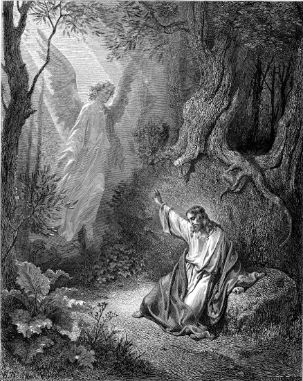 Luc 22, 39-46 : Jésus au mont des Oliviers - Gravure de Gustave Doré
