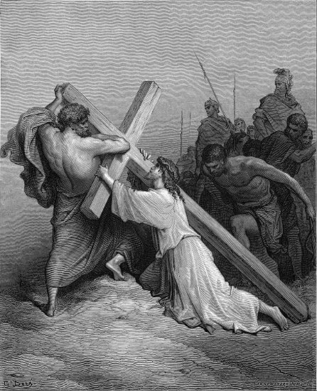 Luc 23, 22-31 : Jésus succombant sous sa croix - Gravure de Gustave Doré