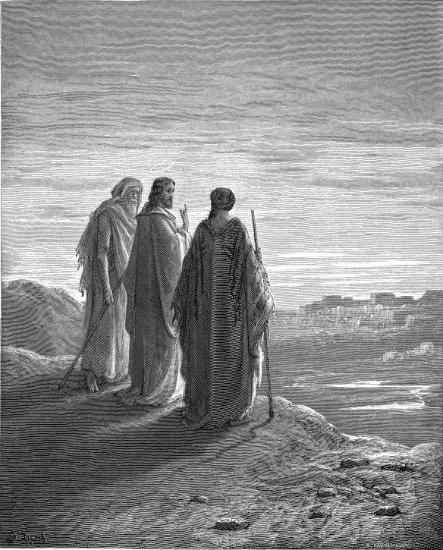 Luc 24, 13-21 : Jésus et les disciples d'Emmaüs - Gravure de Gustave Doré