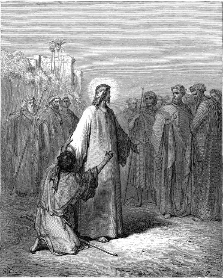 Luc 4, 36-37 : La guérison de l'homme possédé par le démon - Gravure de Gustave Doré