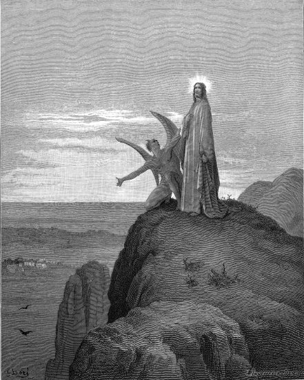 Luc 4, 7-8 : Jésus tenté par le Diable - Gravure de Gustave Doré