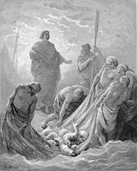 Luc 5, 4-11 : Pêche miraculeuse - Gravure de Gustave Doré