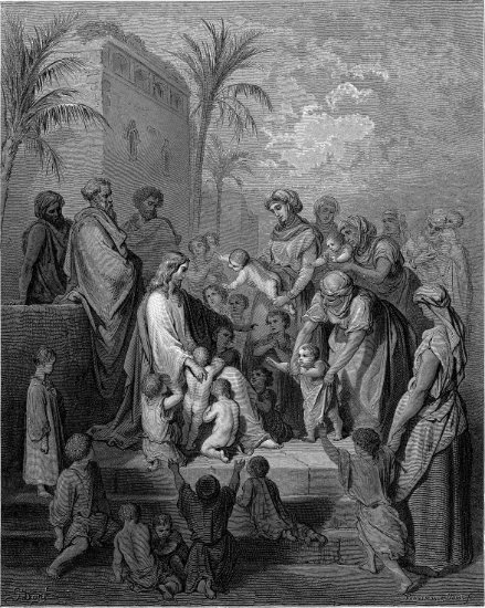 Marc 10, 13-16 : Jésus et les petits enfants - Gravure de Gustave Doré