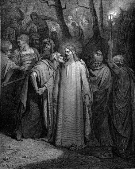 Marc 14, 45-46 : Le baiser de Judas - Gravure de Gustave Doré
