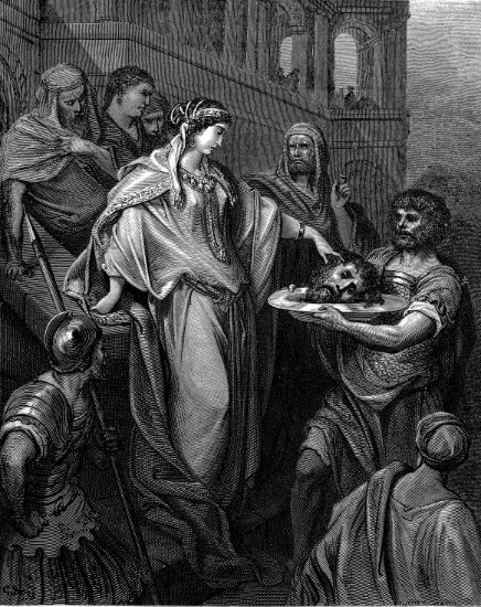 Matthieu 14, 8-10 : La fille d'Hérode reçoit la tête de saint Jean Baptiste - Gravure de Gustave Doré