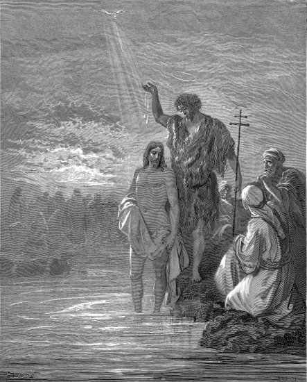 Matthieu 3, 13-17 : Baptême de Jésus - Gravure de Gustave Doré