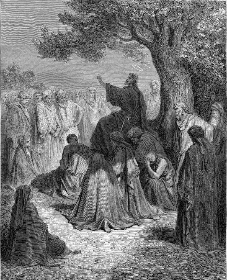 Matthieu 4, 21-23 : Jésus prêchant devant la foule - Gravure de Gustave Doré