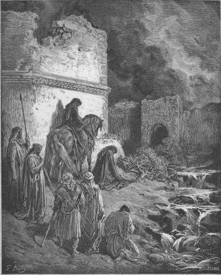 Néhémie 2, 11-18 : Néhémie et ses compagnons devant les portes de Jérusalem - Gravure de Gustave Doré